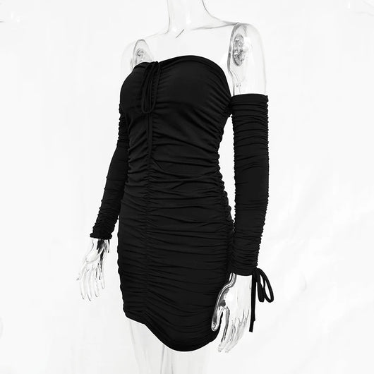 Vestido Bandage Ajustado Hombros Descubiertos Manga Larga para Fiesta - Image 9
