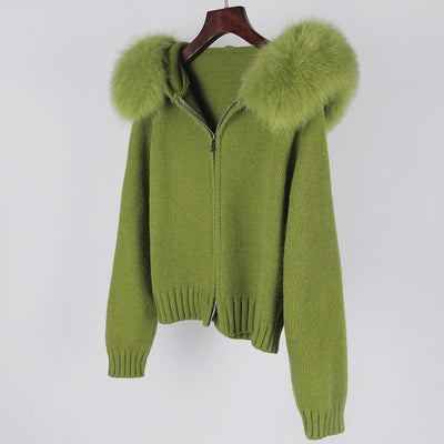 Abrigo de Primavera para Mujer con Cuello de Zorro Real y Capucha - Image 23
