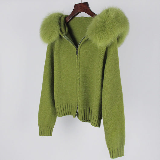 Abrigo de Primavera para Mujer con Cuello de Zorro Real y Capucha - Image 23