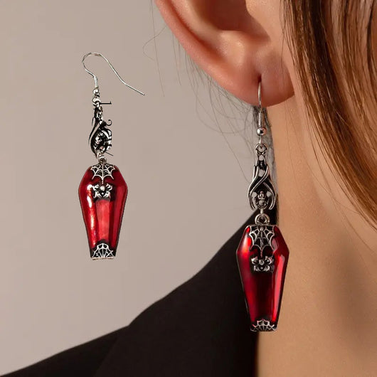 Aretes de Murciélago y Araña Rojo Retro - Estilo Instagram Halloween