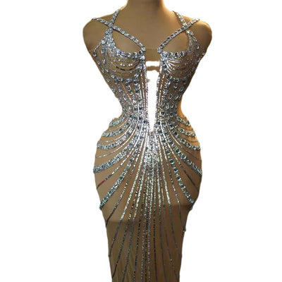 Vestido de Gala con Plumas y Cristales Brillantes para Mujer - Image 5