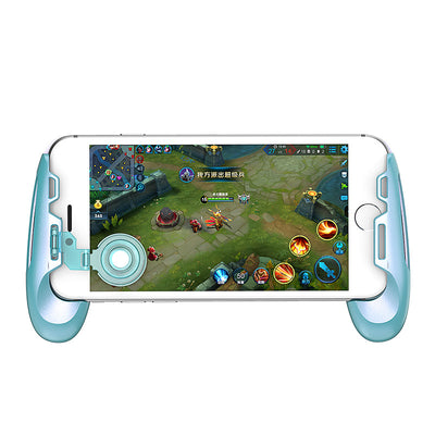 Rose gold mobile gaming controller with a joystick and trigger buttons, holding a smartphone displaying a game. - Image 3