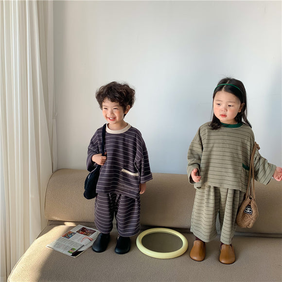 Conjunto de Dos Piezas: Sudadera Infantil a Rayas Casual