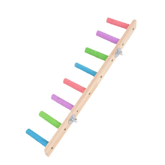 Four-section wooden inclined ladder with colorful frosted perches for birds to grind claws. Measures 21x9cm. - Image 5