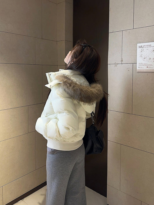 Chaqueta Corta Acolchada con Cuello de Pelaje para Mujer - Image 25