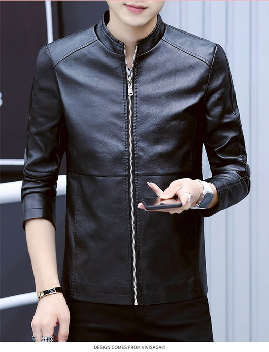 Chaqueta de Cuero PU para Motocicleta con Cuello de Pie Hombre - Image 5