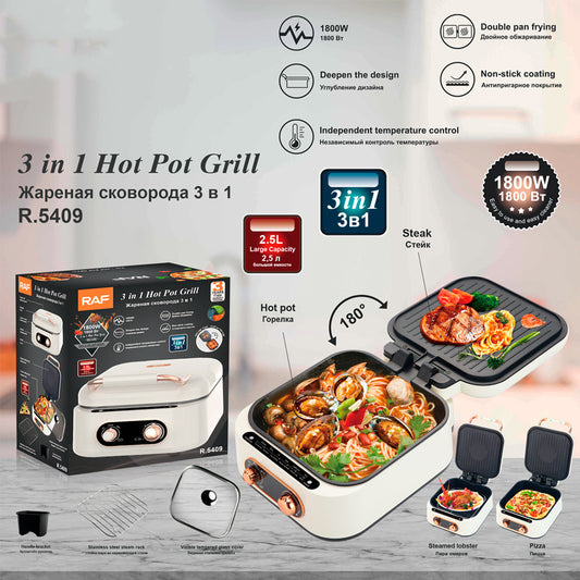 Olla Eléctrica Multifuncional 3 en 1: Fondue, Parrilla y Hot Pot