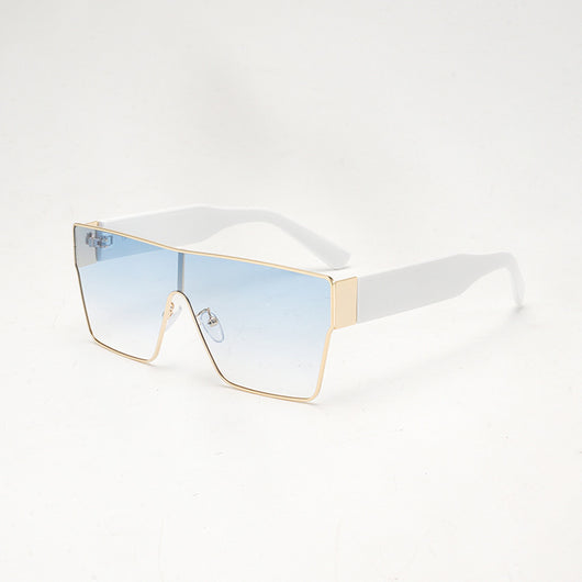 Oversized square sunglasses with a gold metal frame, dark gray lenses, and black plastic temples. - Image 7