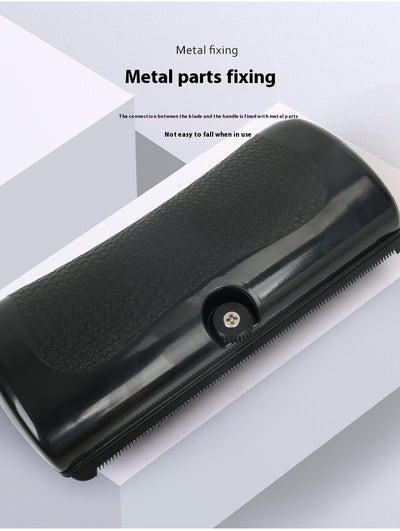 Black HistoTree animal deshedding comb with a textured grip, shown next to its white and green retail box. - Image 7