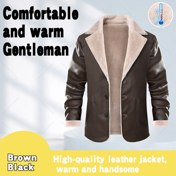 Abrigo de Cuero con Forro Polar Grueso - Chaqueta Cálida Premium