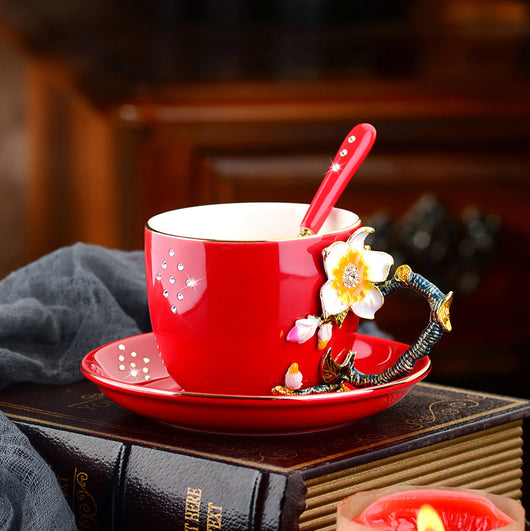 Juego de Taza y Platillo de Cerámica Esmaltada Creativa - Image 4