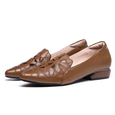 Zapatos de Cuero Suave para Mujer con Bordado Hueco - Image 6
