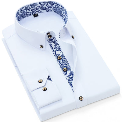 Camisa Business Casual de Manga Larga con Cuello Porcelana Azul y Blanco para Hombre - Image 6