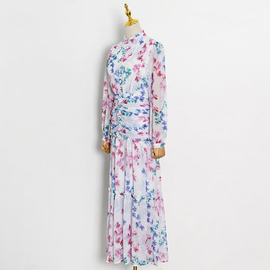 Vestido Estampado con Cuello Mao y Mangas Globo Plisadas - Image 19