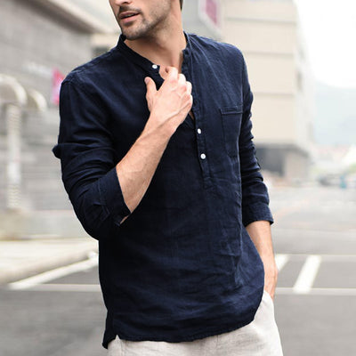 Camisa Vintage de Lino Blanca con Botones para Hombre - Image 9