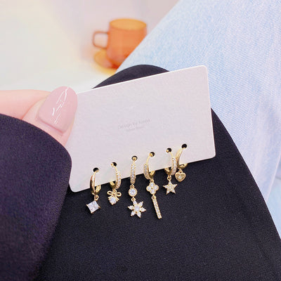 Set de 6 Aretes Copo de Nieve Amor Estrella con Moño - Image 8