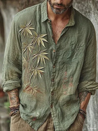 Camisa Floral Holgada de Manga Larga Estilo Retro Americano para Hombre - Image 18
