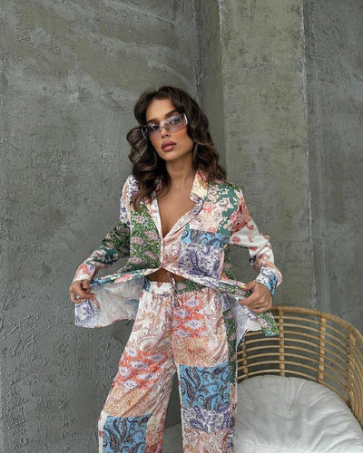 Conjunto Estampado Europeo Americano: Blusa Manga Larga y Pantalón para Mujer - Image 19