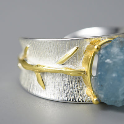 Anillo de Plata 925 con Aguamarina y Hoja para Mujer - Image 3