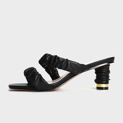 Sandalias Tacón Alto con Pliegues y Cordones - Comodidad Elegante - Image 3