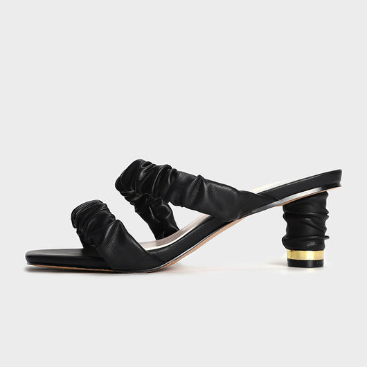 Sandalias Tacón Alto con Pliegues y Cordones - Comodidad Elegante - Image 3