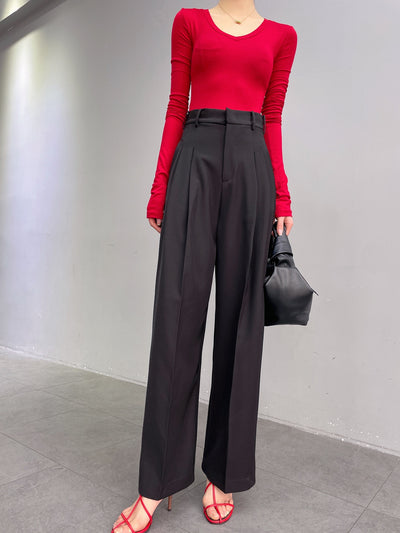 Pantalones de Pierna Ancha Cintura Alta Drapeado Suelto - Image 7