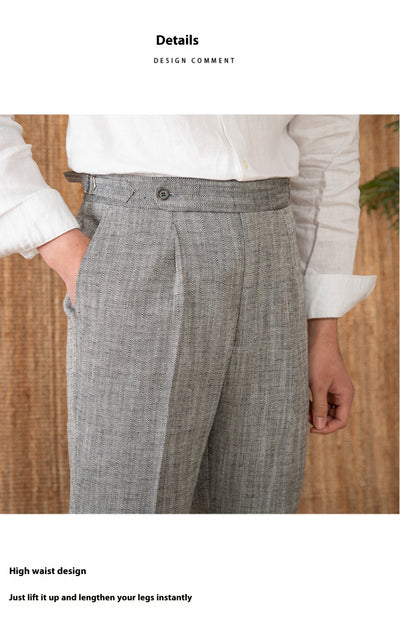 Pantalones Rectos de Cintura Alta en Algodón y Lino Transpirable - Image 8