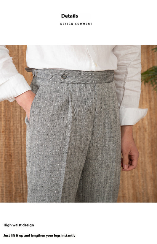 Pantalones Rectos de Cintura Alta en Algodón y Lino Transpirable - Image 8
