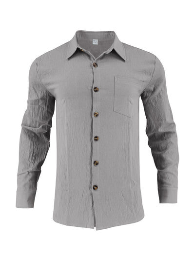 Camisa Hombre Algodón Lino con Bolsillos Dobles Estilo Europeo - Image 8