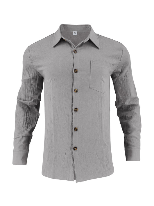 Camisa Hombre Algodón Lino con Bolsillos Dobles Estilo Europeo - Image 8