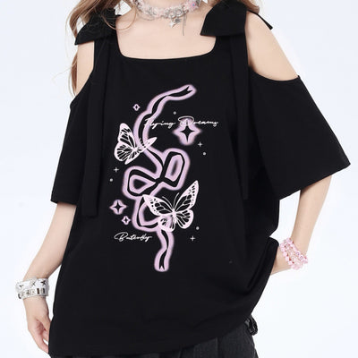 Blusa Hombros Descubiertos con Lazo Estampado Manga Corta - Image 7