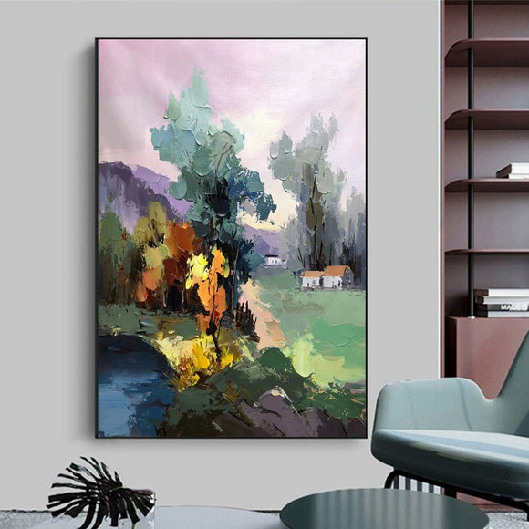 Cuadro Abstracto Paisaje Óleo sobre Lienzo - Decoración Moderna para Sala de Estar