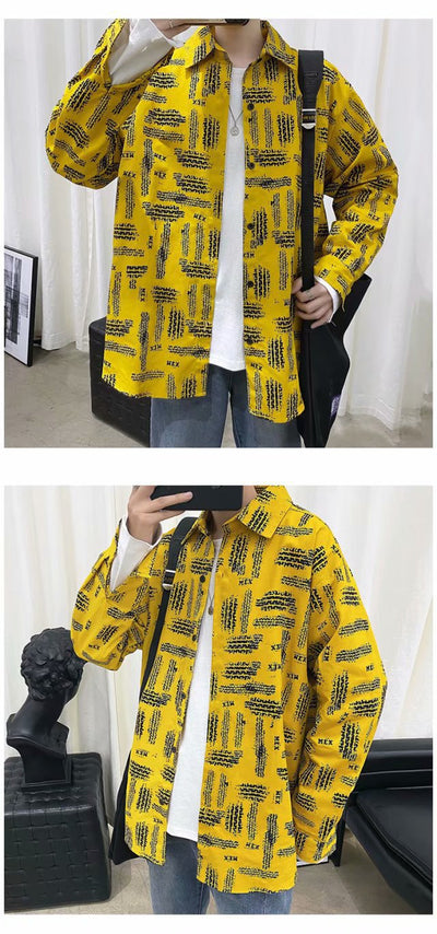 Camisa Jacket Suelta Estampada de Manga Larga para Hombre - Image 9
