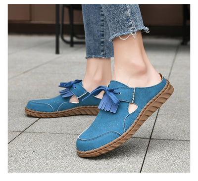 Pantuflas Cerradas de Encaje Artesanales para Mujer con Costura Retro - Image 23