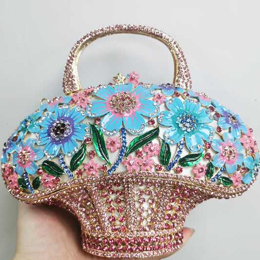 Bolso Miniatura Diamond Banquet con Diseño de Canasta Floral para Mujer