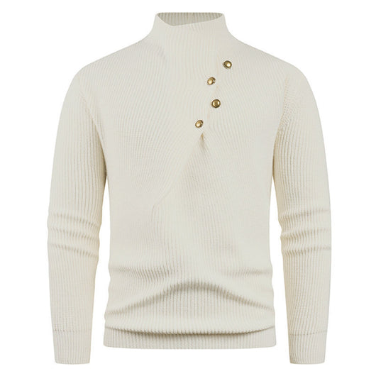 Suéter Casual para Hombre con Cuello Mao y Botones Sesgados - Image 18