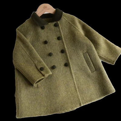 Abrigo de Lana Retro Verde Militar Niños - Corte Medio - Image 12