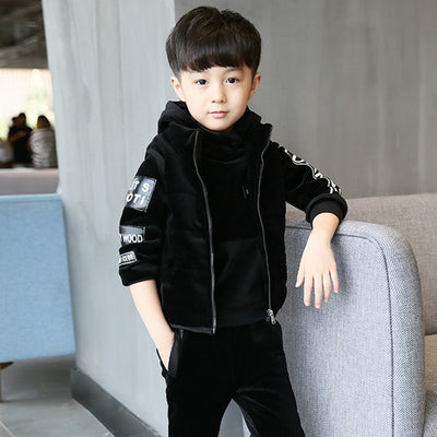 Traje Tres Piezas para Niño con Terciopelo, Abrigo Grueso Otoño Invierno - Image 4