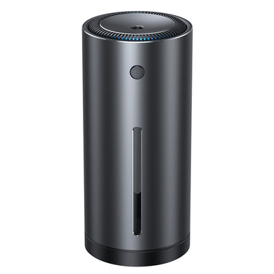 Dark gray cylindrical vehicle-mounted humidifier with a power button, mist outlet, and water level indicator. - Image 20