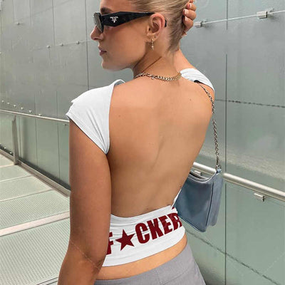 Crop Top Blanco sin Espalda Manga Corta Estilo Y2K para Mujer - Image 11