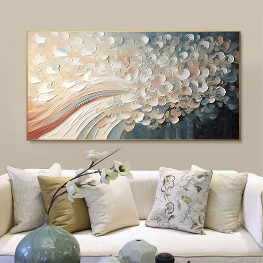 Cuadro Moderno Árbol de Cerezo Blanco - Pintura al Óleo Hecha a Mano con Técnica Palette Knife