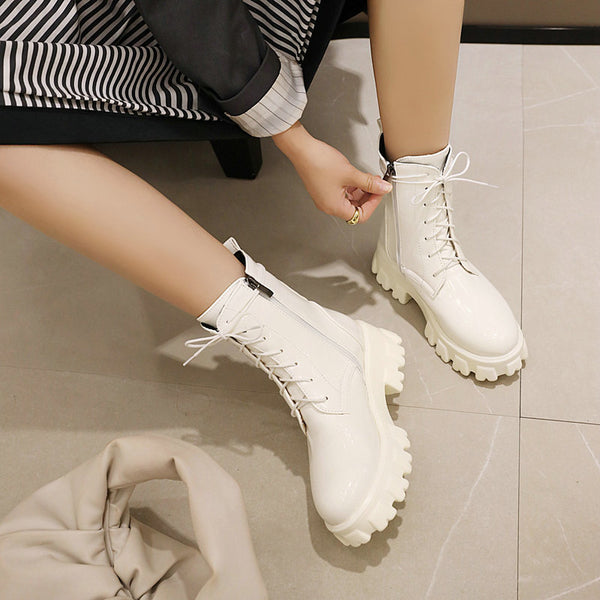 Botas Martin de Cuero Charol con Plataforma y Cordones - Estilo Urbano Moderno