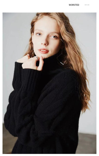 Suéter de Cuello Alto Tejido Grueso Estilo Relajado para Mujer - Image 10