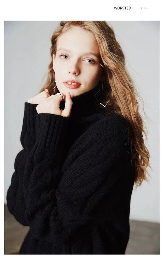 Suéter de Cuello Alto Tejido Grueso Estilo Relajado para Mujer - Image 10