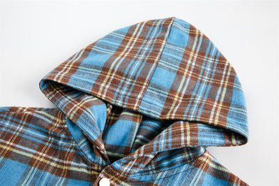 Camisa Cuadros Suelta con Capucha - Cardigan Retro Casual Europeo - Image 13