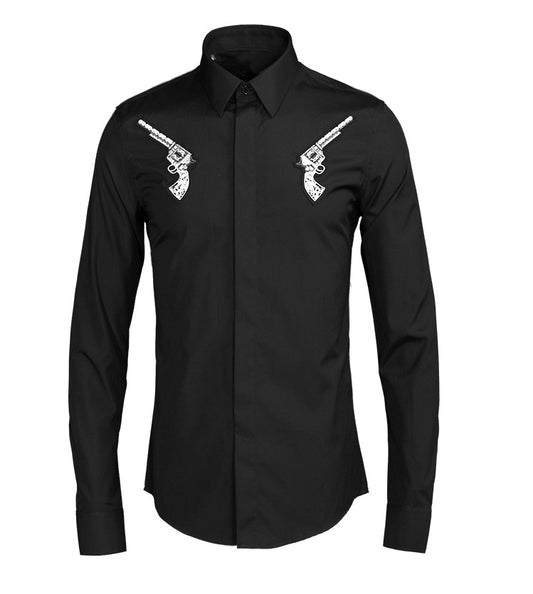 Camisa Manga Larga Slim Fit con Insignia Artesanal para Hombre