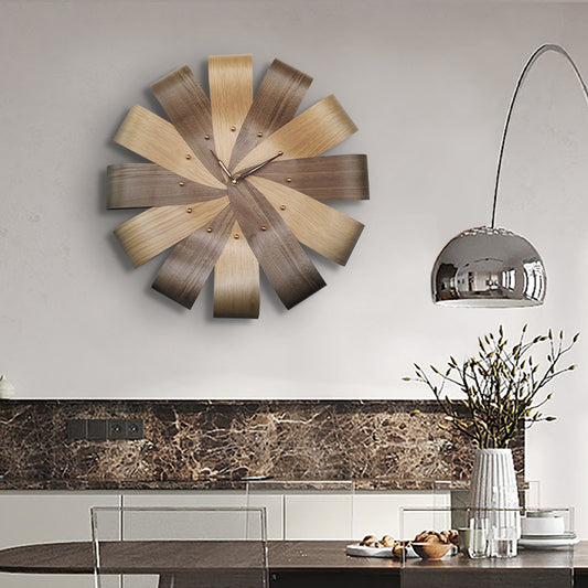 Reloj Decorativo de Pared con Pétalos - Chapado en Madera Maciza