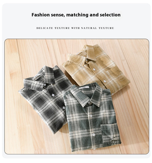 Camisa Cuadriculada de Algodón Cepillado - Estilo Retro Casual - Image 15