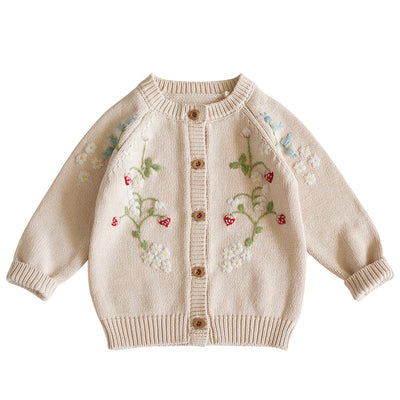 Cardigan Tejido para Niña con Bordado de Fresa y Flores - Image 3