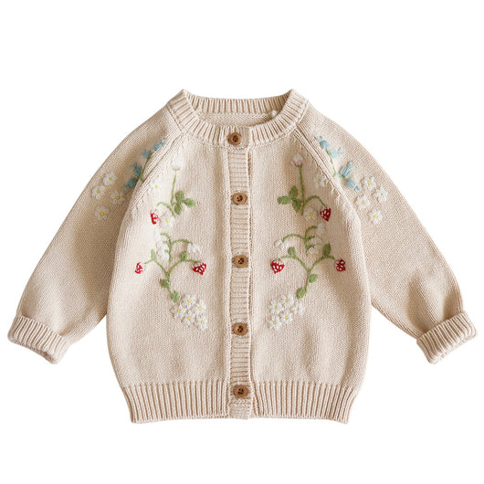 Cardigan Tejido para Niña con Bordado de Fresa y Flores - Image 3